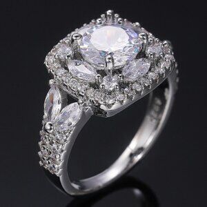 😍SHINY ROUND CZ SQUARE 925 STERLING SILVER LUXURY WEDDING RINGS FOR WOMEN, L053